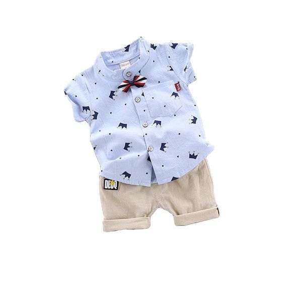 Wholesale Baby Boy Cute Fashion Crown Clothing Set Summer 2pcs Shirt Clothing Set