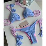 Custom Logo High Quality Retro Printing Swimwear Two Piece Tassel Bikini Set Girls Fitness Beachwear