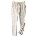 Wholesale Customized Casual Slim Solid Color Lightweight Elasticated Waist Straight Leg Trousers Linen Pants for Men Bangladesh