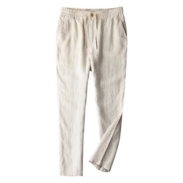 Wholesale Customized Casual Slim Solid Color Lightweight Elasticated Waist Straight Leg Trousers Linen Pants for Men Bangladesh