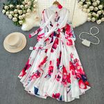 Boutique Wholesale 2024 Summer New French Elegant Style Lace up Bow Neck Slim Fit Chiffon Women's Dress