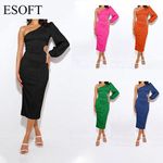 ESOFT Women's Summer One Shoulder Ruched Sleeveless Cutout Tiered Midi Dress Cocktail Party Wedding Midi Dresses
