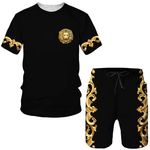 High Quality Cotton Luxury Men's T-Shirts 2 PC Outfit Fashion Print Man Clothing
