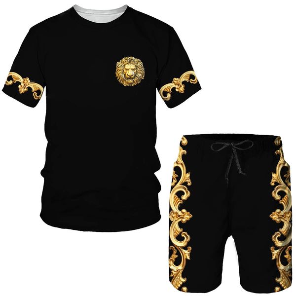 High Quality Cotton Luxury Men's T-Shirts 2 PC Outfit Fashion Print Man Clothing