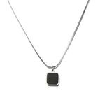 High-Grade Stainless Steel Necklace with Square Pendant Simple Black Design Trendy Unisex Clavicle Chain for Men Women Children