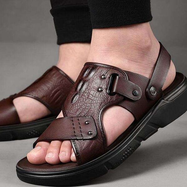 NEW Men's Breathable Non-slip Walking slippers Thick air Cushion Sole Durable Sandals Real Cowhide High Quality Beach Shoes
