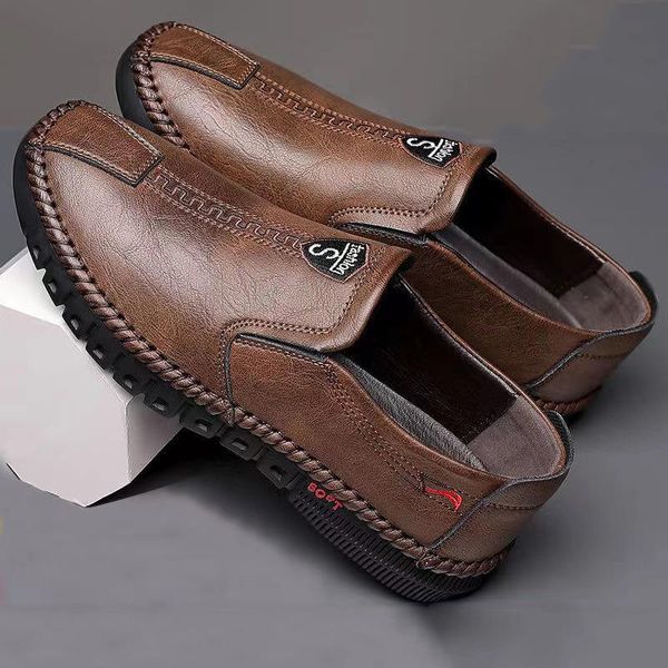PU Leather Upper Rubber Out-sole Men's Casual Flat Walking Shoes Leather Slip-on Loafers for Men