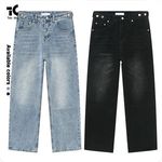 New American Style Adjustable Waist Loose Straight Leg Denim Homme Trousers High Street Trendy Jeans for Men Blue Baggy Jeans