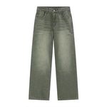 2024 Grey Green Custom Denim Wash Jeans Baggy Fit Custom Stacked Jeans Streetstyle Biker Jeans Wide Leg Pants Men