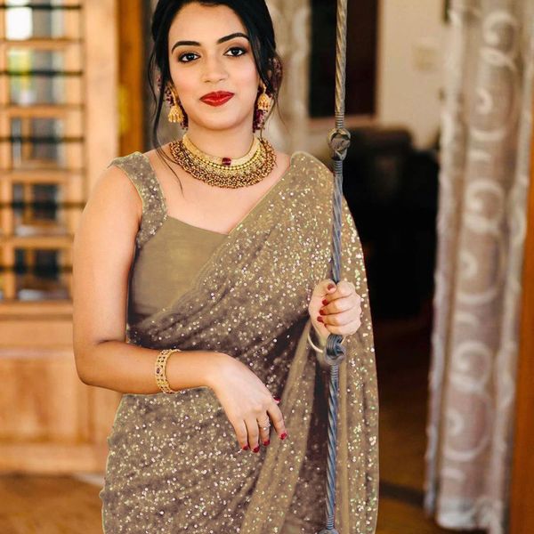 Designer Women's Silk Saree with Blouse Beautiful Ethnic Heavy Work and 8 Colour Sequence Best Price Fancy Sari