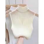2024 Women Neck Knitted Vest Women's Inner Base Shirt Outer Wear Half-High Neck Sleeveless Short Strapless Kinwear Top