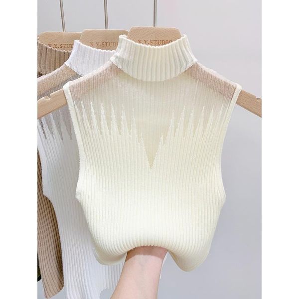2024 Women Neck Knitted Vest Women's Inner Base Shirt Outer Wear Half-High Neck Sleeveless Short Strapless Kinwear Top