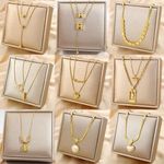 Stainless Steel Jewelry 18K Gold Plated Pearl Heart Pendant Multilayer Chain Choker Necklace for Woman Wedding Accessories