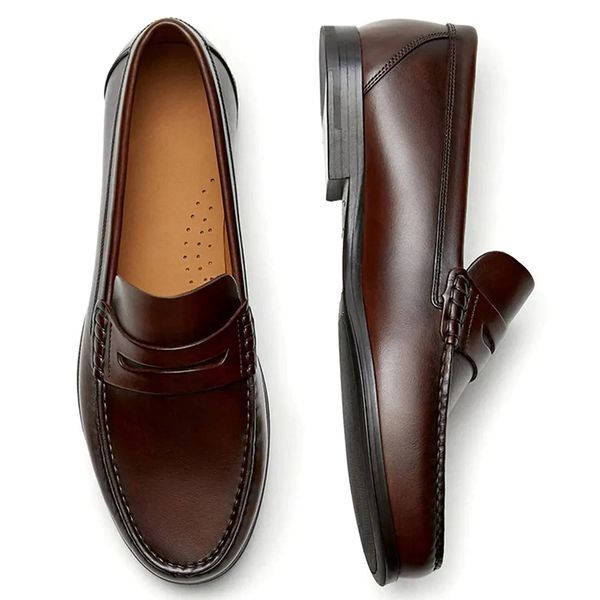 High End Calf Leather Men's Loafer Shoes Handmade Moccasin Wear-Resistant Pure Casual Leather Shoes for Men Office Free Sample