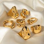 J&D Hot Selling Stainless Steel Glossy Open Rings Simple Irregular Textured Chunky Water Drop Ring Sets