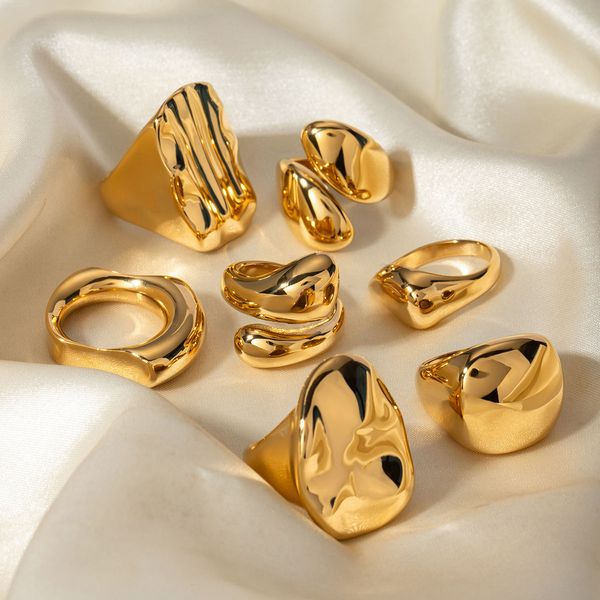 J&D Hot Selling Stainless Steel Glossy Open Rings Simple Irregular Textured Chunky Water Drop Ring Sets