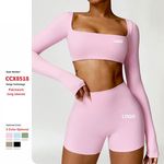 Hot Sale High Quality Sports Bra High Waist Leggings Suit Long Sleeve Workout Wear Gym Sportswear Women Fitness Clothes Yoga Set