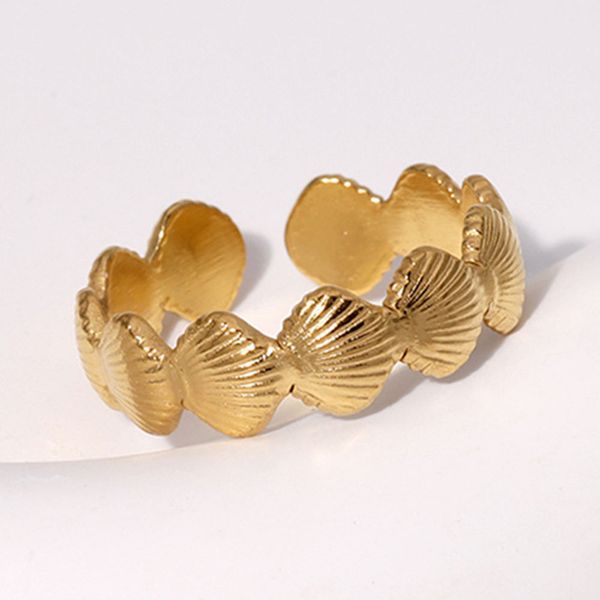 Berserk Elegant Golden Shell Inspired Stainless Steel Open Rings for Girls Gifts