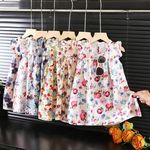 Girls Summer Clothes 2025 New Style Flying Sleeve Vest Dress Baby Chiffon Children's Floral Dress Children's Skirt
