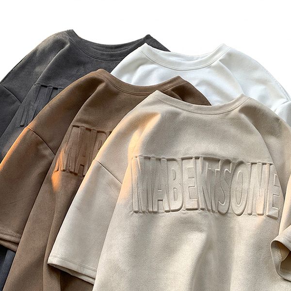 OEM/ODM Heavyweight Apparel Custom Embossed Suede T-shirt Oversized Mens Heavyweight T-shirt Solid Color Embossed T-shirt