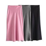 MYST&ZA Women's 2024 Spring and Summer New Slim-fitting Mid-length Straight Skirt High-waisted Silk Satin Texture Skirt 5427421