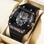 Wlisth 6144 Men Tonneau Dial Watch Luxury Waterproof Quartz Wristwatch Luminous Auto Date Sports Silicone Belt Clock Man Watches