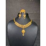 Buy Stylish Designed 22K Gold Plated Necklace Earrings Ring Set with Traditional Designed Jewelry Set for Sale