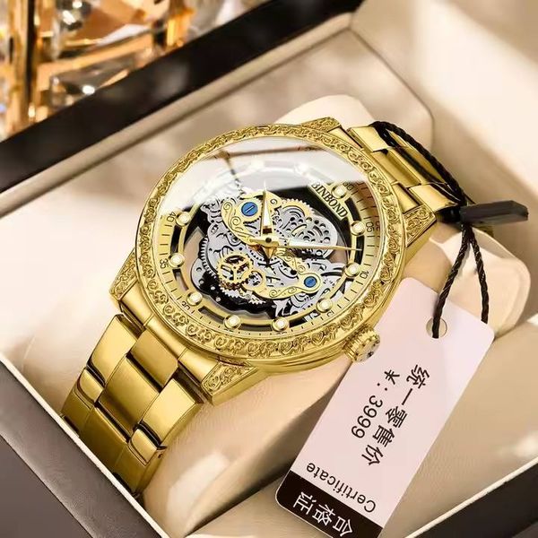 Binbond B1010 Gold Luxury Watch Business Waterproof Clock Night Light Hand Automatic Date Stainless Steel Quartz Men's Watch