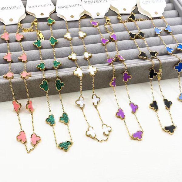 New High Quality Fashion Four Leaf Clover Necklace 10 Flowers Stainless Steel 18K Gold Plated Women Jewelry
