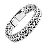 High Sense Punk Cuban Bracelet for Unisex Stainless Steel with Simple Dominant Geometric Pattern Front and Back