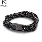 KALEN Multiple Sizes Retro Fashion Jewelry Bracelets Stainless Steel Double Layer Link Bracelet Men