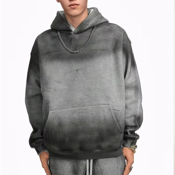 Y2K High Street Men's Zip-Up Hoodie Acid Washed Pink Vintage with High Quality Embroidery Patch High-End Hoodie
